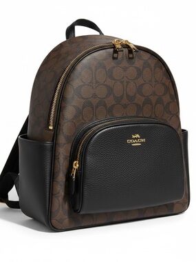 Coach Signature Mini Backpack Brown Black PVC Leather Gold Tone Women